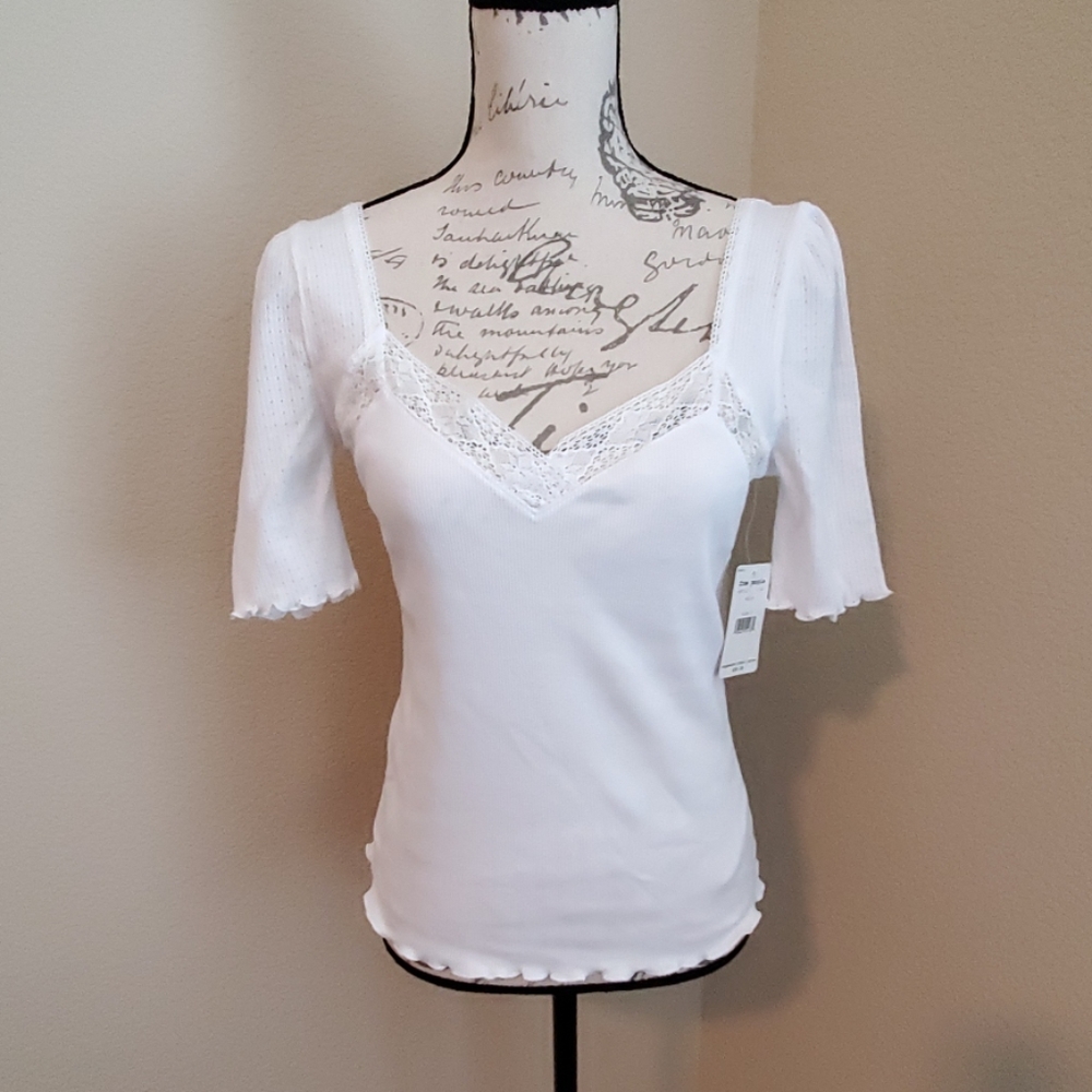 Free People Margaux Sweetheart Neck Tee Small NWT
